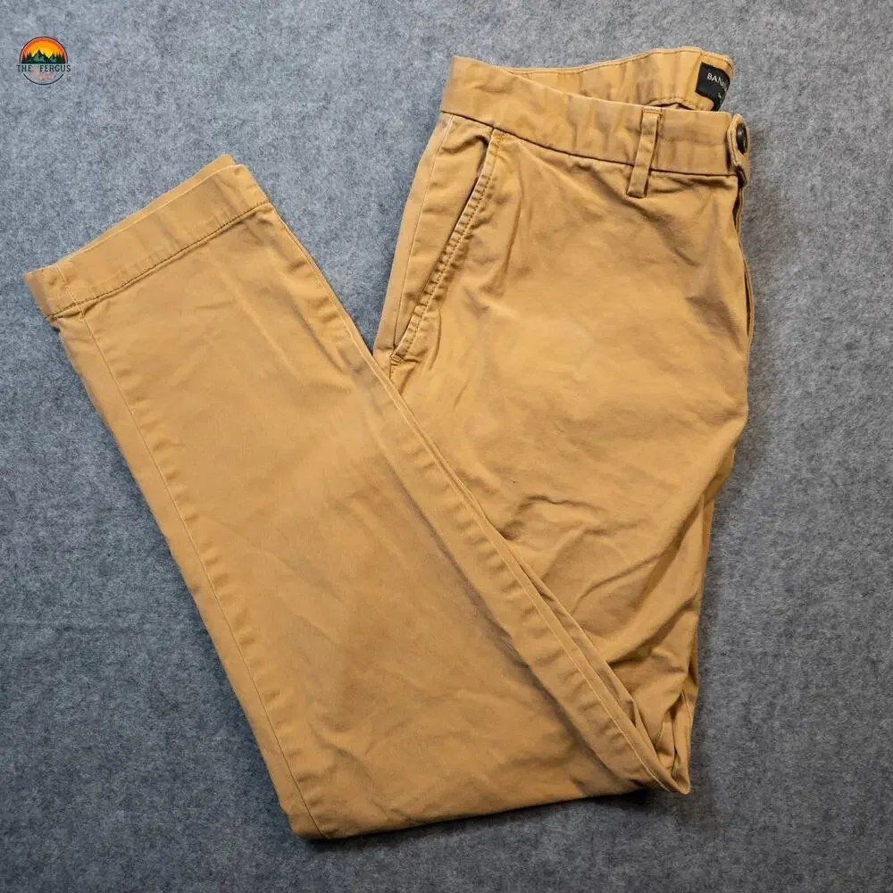 Banana Republic Chino Pants Brown Slim Tapered Fit Pockets Preppy Men's Sz 34X32
